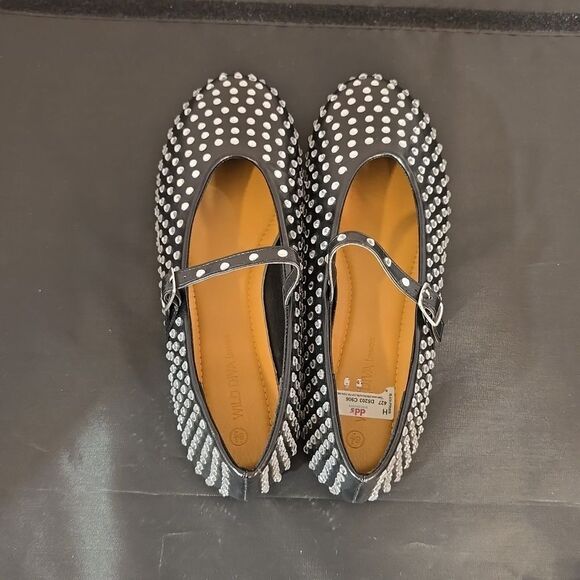 BRAND NEW WILD DIVA CRYSTAL RHINESTONE MARY JANE STUDDED BALLET FLATS - Picture 7 of 16